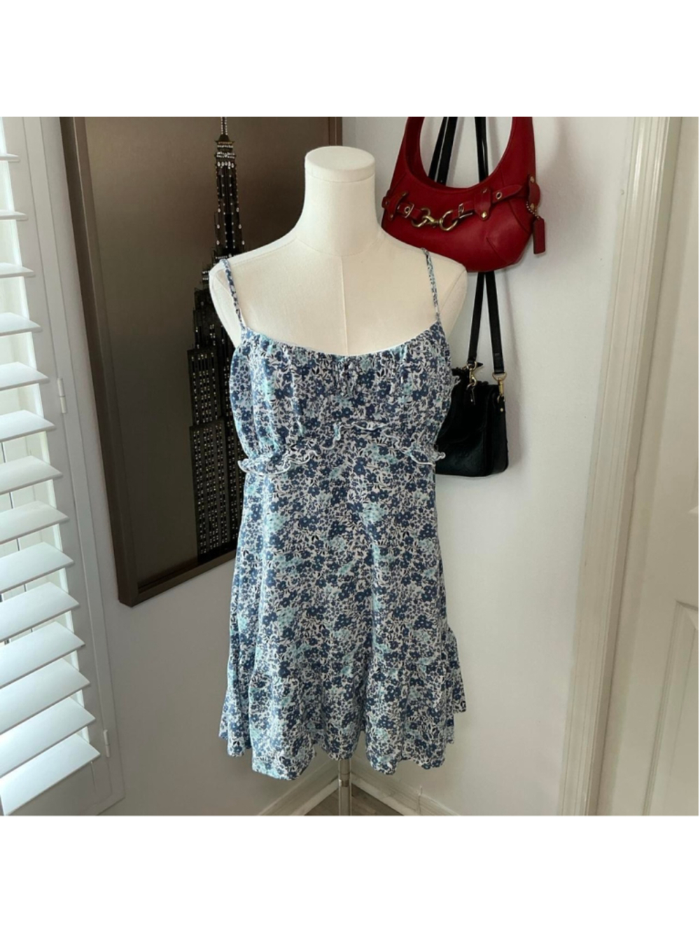 Trixxi Blue Floral Ruffle Mini Dress Size XL Cottagecore Y2K